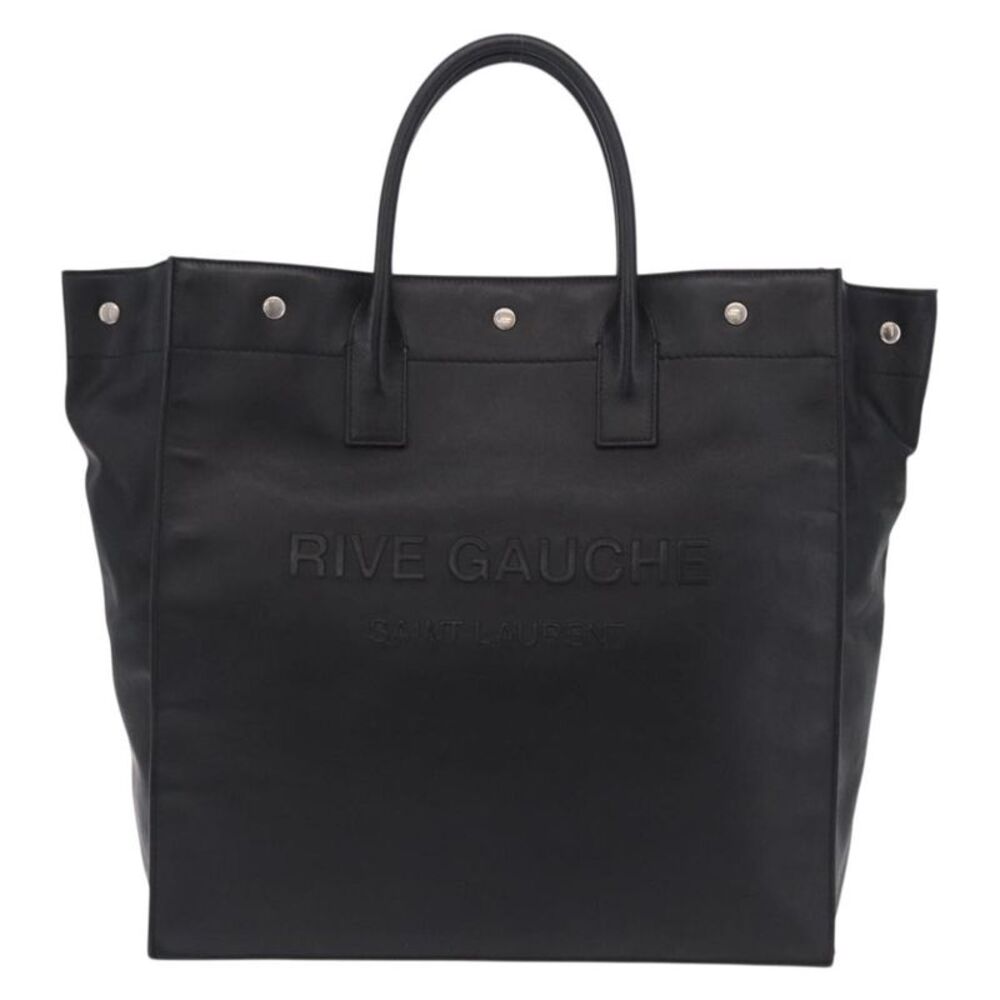 Saint Laurent Rive Gauche Shopper Embossed Leather Black Leather Tote Bag Bag
